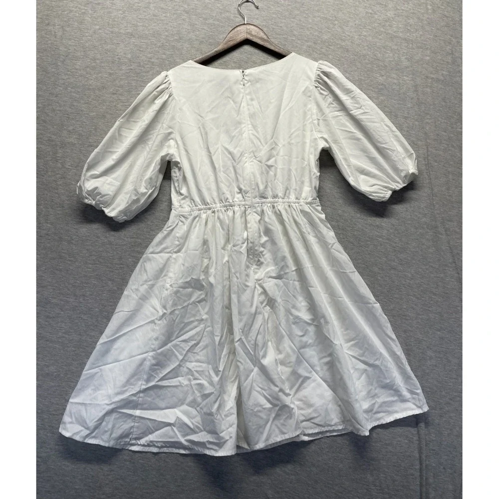 Abercrombie & Fitch Fit & Flare Dress Womens S White Puff Sleeve V Neck Back Zip